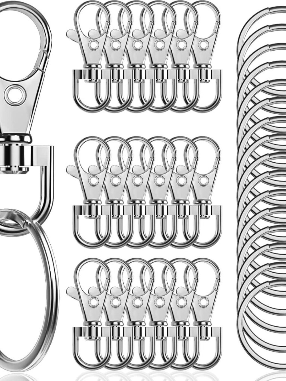 100PCS Premium Swivel Snap Hooks with Key Rings,Metal Lanyard Keychain Hooks Lob